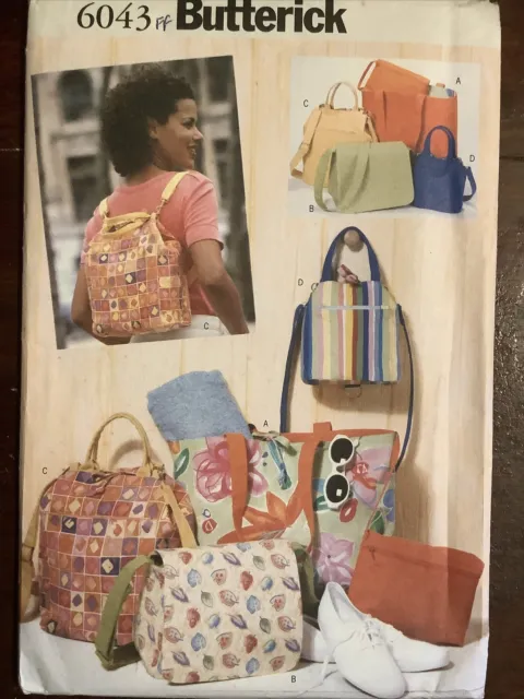 New BUTTERICK Craft 4 Reversible Bags Tote Cosmetic Back Pack Purse Pattern 6043