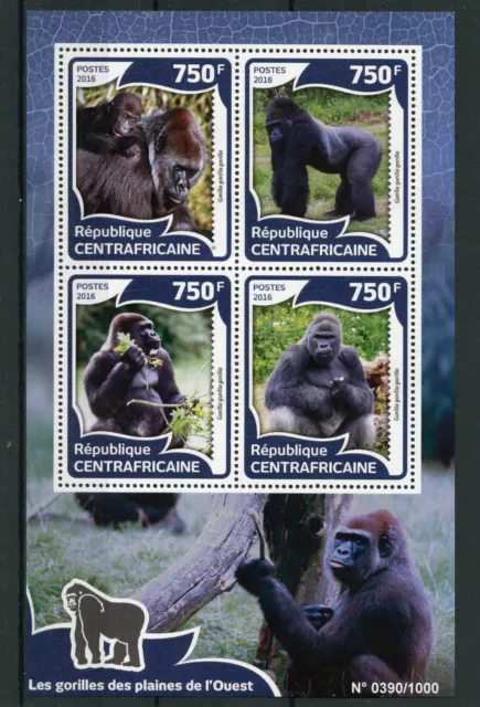 Central African Republic 2016 MNH Western Lowland Gorillas 4v M/S Wild Animals