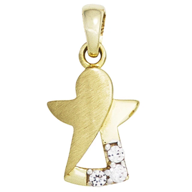 JOBO  "42897" Kinder Anhänger Engel Schutzengel 333 Gold Gelbgold mattiert 3 Zir