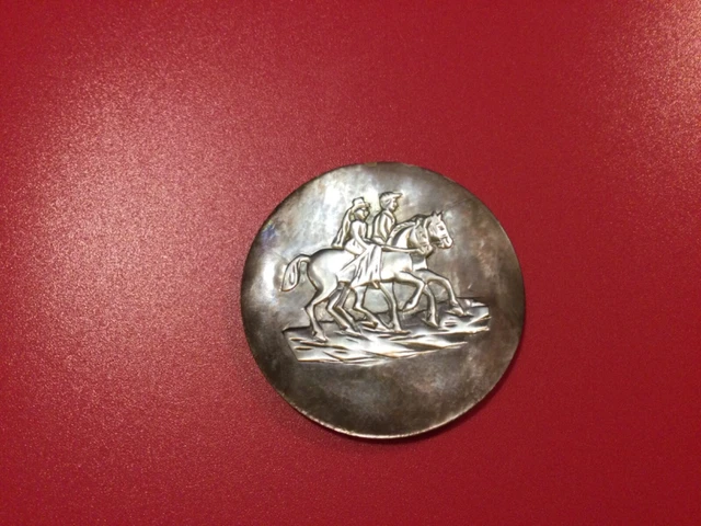 Antique Mother of Pearl Couple Horse Riding carved button