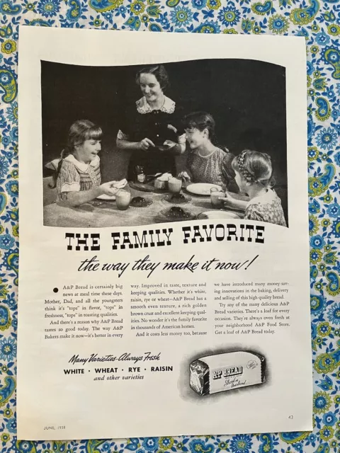 Vintage 1938 A & P Bread Print Ad