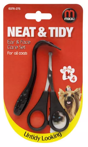 Mikki Neat & Tidy Ear & Face Scissors & Comb Care Set Dog And Cat Grooming
