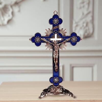 Crucifix with Base Jesus Christ On Cross Statues for Chapel Office  Blue