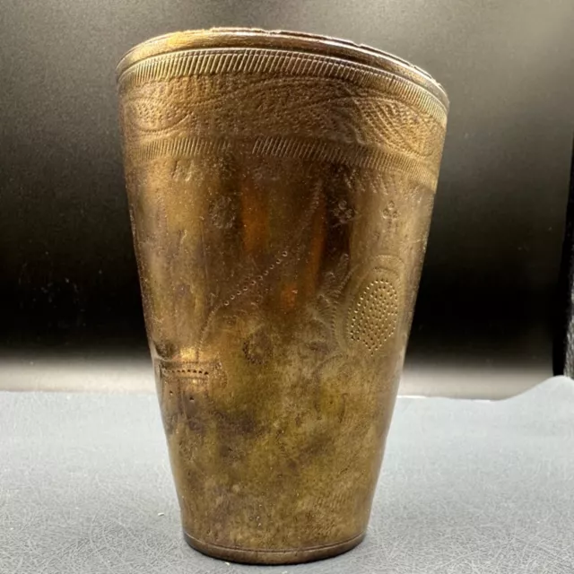 Very Old Ancient Seljuk Islamic Brass Cup With Engravings