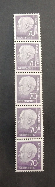 Bund, 263 xvR ** Heuss Rollenmarken als 5er-Streifen mit Nr. 0070