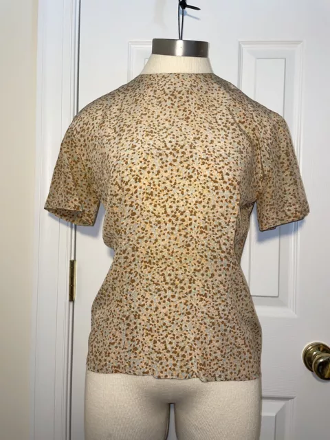 Vintage Christian Dior  Print Designer 100% Silk Button Back Blouse Size 4 Paris