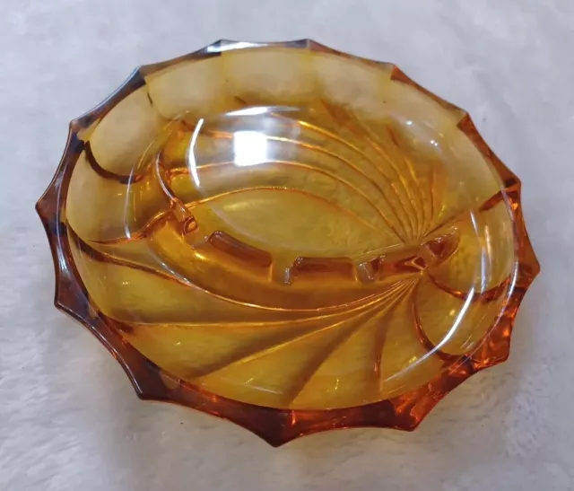 Vintage Amber Glass 8" Ashtray MCM Retro Bar Decor