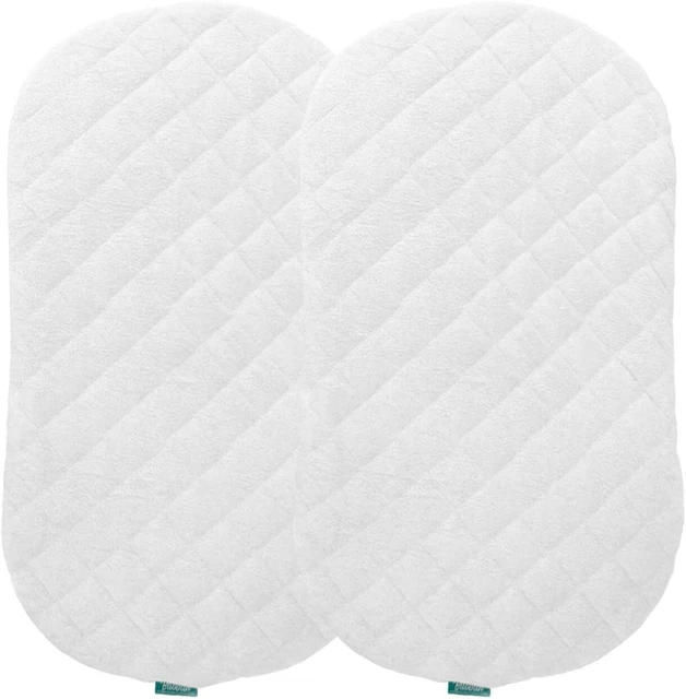 Waterproof Bamboo Bassinet Mattress Pad Cover Fit Hourglass/Oval Bassinet 2 Pack