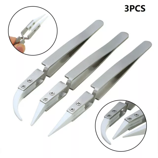 3pcs Non Conductive Ceramic Tweezers Anti-Static Reverse Tweezers Heat-Resistant