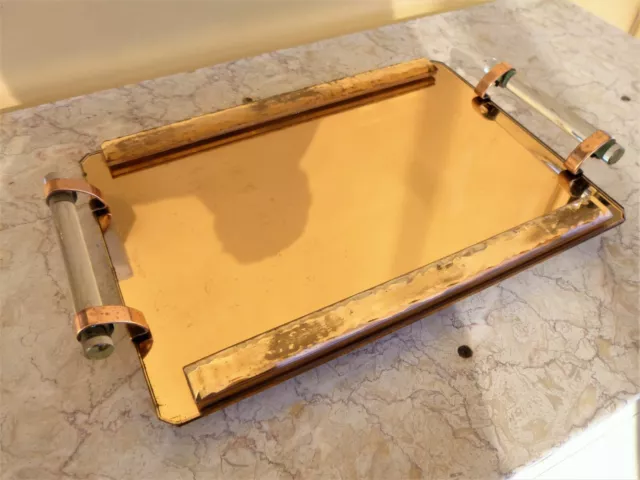 Plateau Miroir Verre Et Cuivre Art Deco