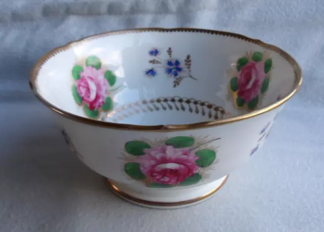 Antique Minton Porcelain Slop Bowl c1830 Painted With  Pink Roses - Pattern 504