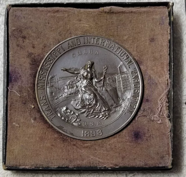 Large 1898 Trans Mississippi Exposition Award Medal, 63mm Bronze, Original Box Large 1898 Trans Mississippi Exposition Award Medal, 63mm Bronze, Original Box