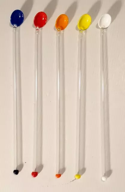 VINTAGE BAR GLASS COCKTAIL STIR STICKS SWIZZLE SPOONS Lot of 5 Different Colours