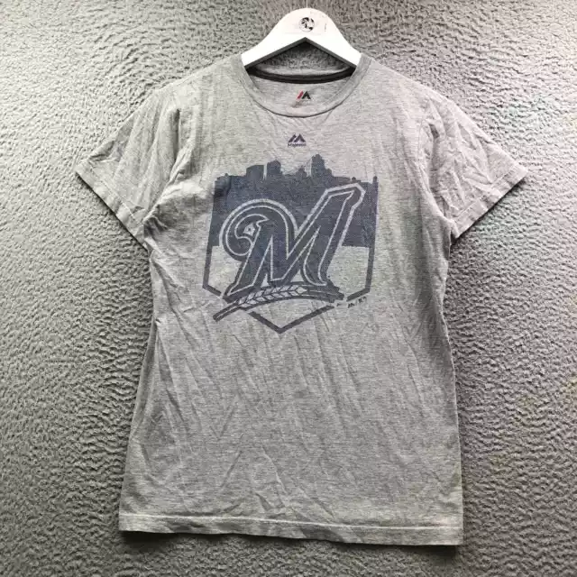 Milwaukee Brewers MLB Majestic T-Shirt Women's Small S Short Sleeve Graphic Gray