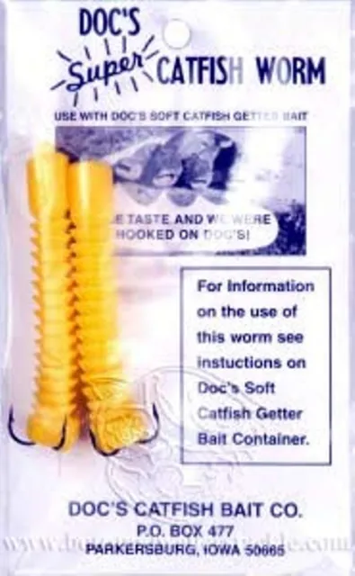 DOC'S SUPER CATFISH WORMS 12 PK DCW-YELLOW WORKS w/ DOC'S SONNY'S & JUNNIES