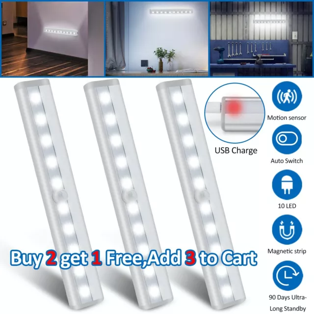 Wireless Motion Sensor Cabinet Closet Light USB Baby Room Bedside Night Lamp USA