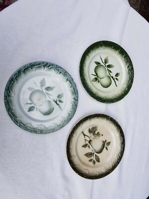 Lot De 5 Assiettes Comptoir De Famille Modèle Fruits Barbotine Verte - Occasion