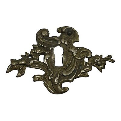 Ornate Antique Thick Cast Brass Keyhole Lock Cover Escutcheon  3 1/4 X 2 1/8”