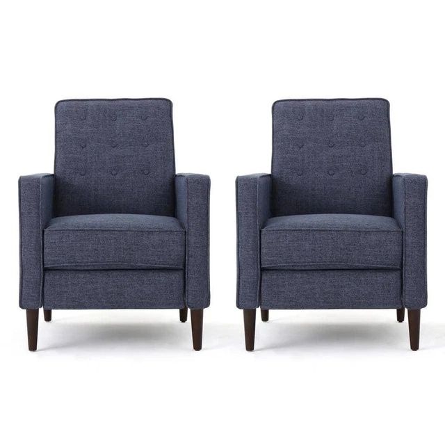 Noble House Recliners 38"x27.25" Modern Dark Blue Polyester Club Chair(Set of 2)