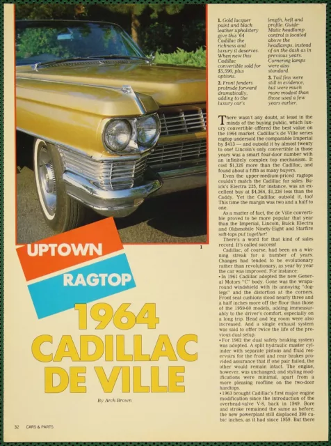 Cadillac ‘64 De Ville Convertible Ragtop Specs Vintage Pictorial Article 1986