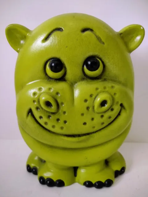 House Hippo Good Luck Figurine Vintage Whimsical Hippopotamus Olive Green 6"