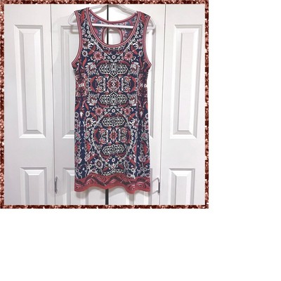 Max Studio • Navy Blue Coral Floral Print Keyhole Sleeveless Dress • XL