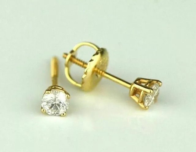 14k Solid Yellow Gold Diamond Stud Earring with Screw Back 3