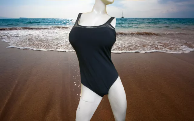 NWT GOTTEX MARTINI Black Mesh round neck BATHING SUIT SWIMSUIT 1 pc size - 6