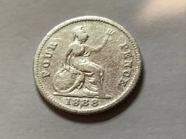 1888 Great Britain Silver Fourpence Km-772 Rare
