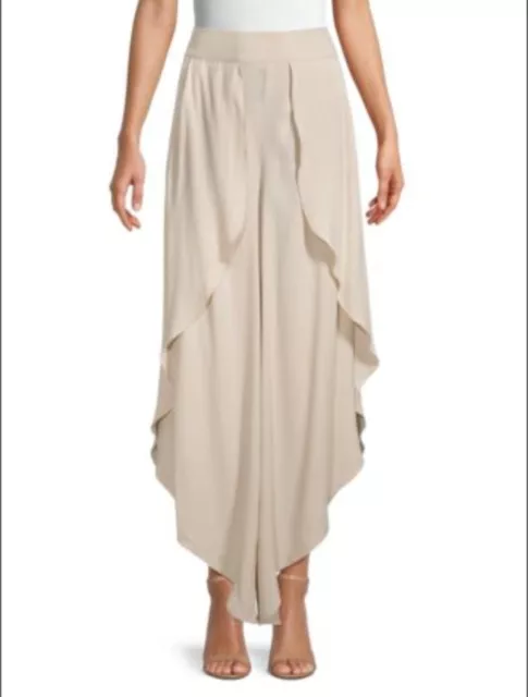 BCBG Max Azria Size Large Light Stone Solid-Colored Tulip-Hem Pants NWT