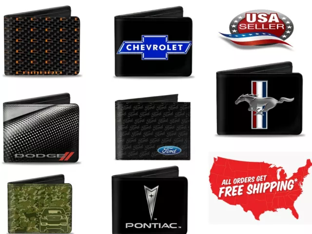 Buckle Down Bi-fold Black Car Branded Licensed Brand Logo On Wallet&Card Holder