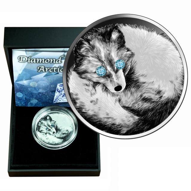 Ghana Coin 5 Cedis 2020 Blue Diamond Arctic Fox 1 Oz Silver Box 02393