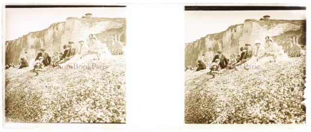 France Family at the Beach Cliffs c1930 Photo Stereo Plate Vintage V33L19n 2