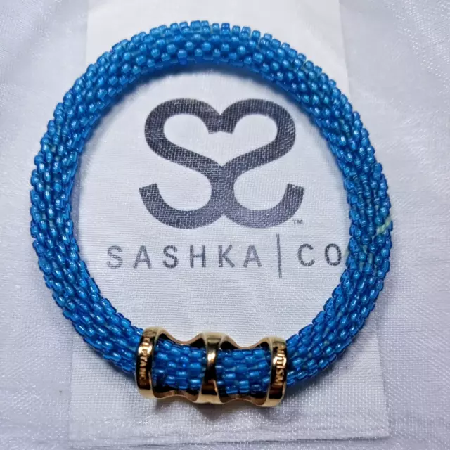 Sashka Bracelet -Original Size -River Blue with Golden Charm "Autism Acceptance"