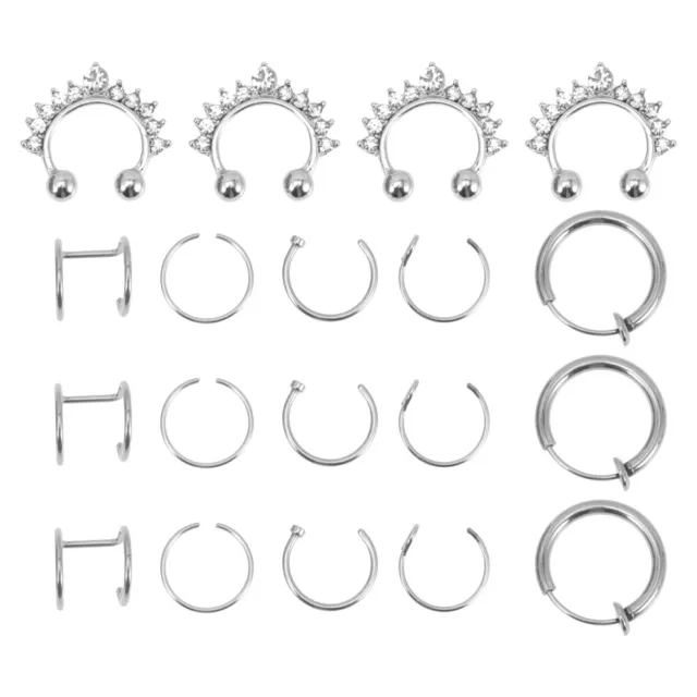 19 Pcs Nose Ring Set Non Piercing Stainless Steel False Hoop Earring