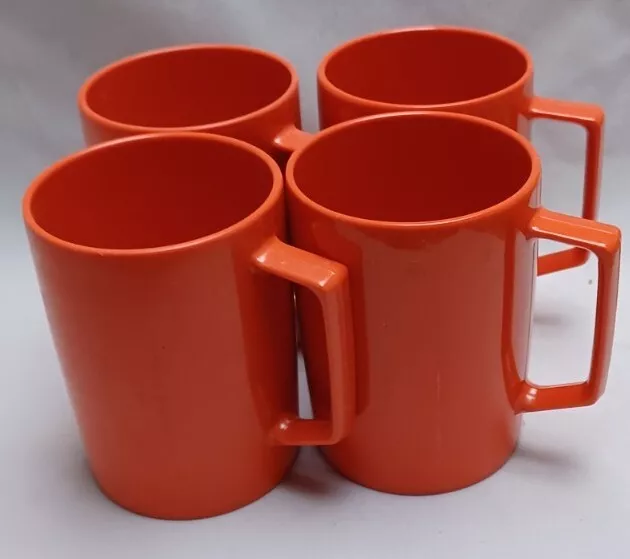 X4 Vintage Retro Orange Melmine Mugs Mid Century Picnic Camping