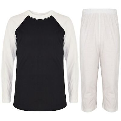 Kids Boys Girls Pyjamas Plain Contrast White Sleeve Nightwear PJS 2-13Y