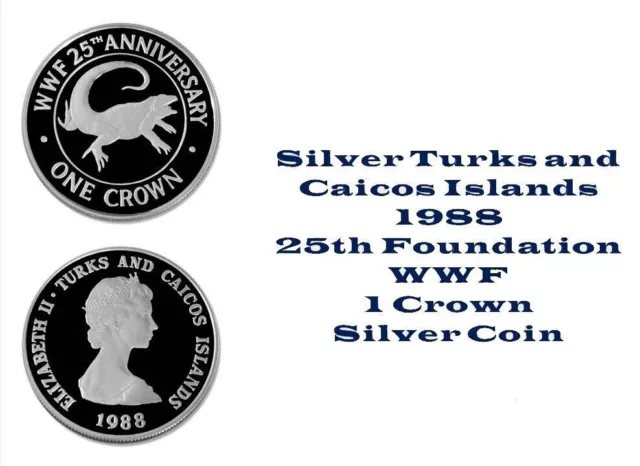 Turks and Caicos Islands 1 Crown 1988 Bahamas Rock Iguana Silver Coin