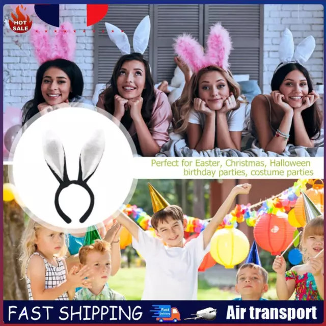 Easter Cute Bunny Ears Cosplay Headbands Headwear for Women Girls (Black+White)