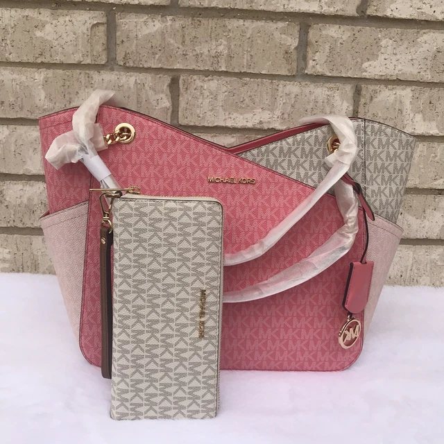 Michael Kors Jet Set Travel Large Chain Shoulder Tote Tea Rose Pink And Wallet
