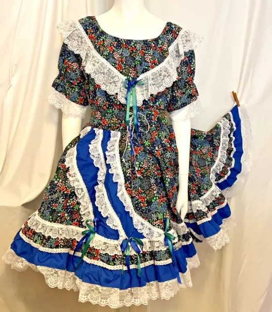 Vintage Fun&Fancy Originals Square Dance Dress 2 Pc.Top Skirt Attached Belt S/M