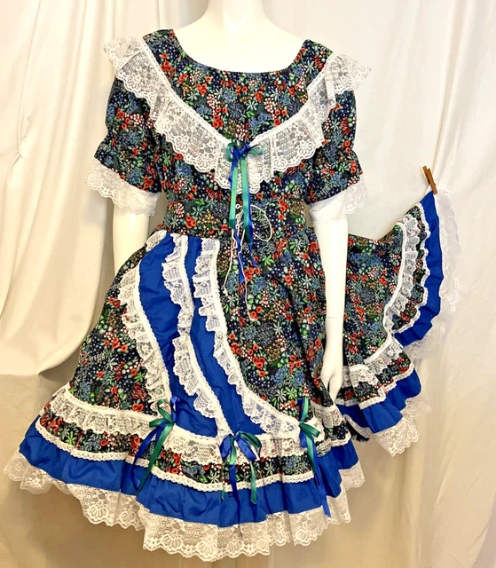 Vintage Fun&Fancy Originals Square Dance Dress 2 Pc.Top Skirt Attached Belt S/M