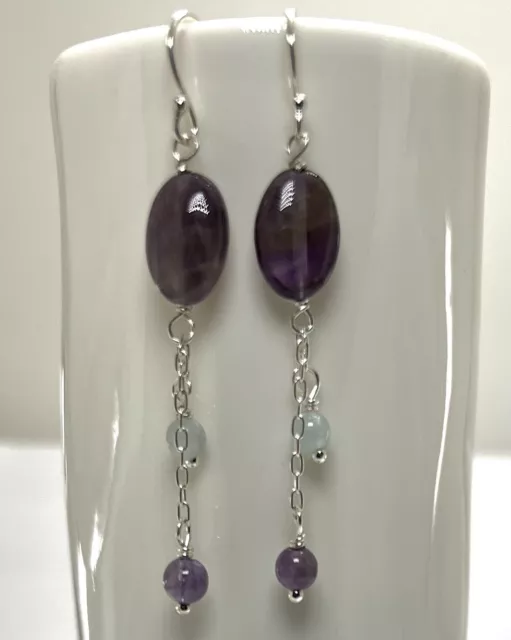 Sterling Silver 925 long Earrings with Amethyst Stones