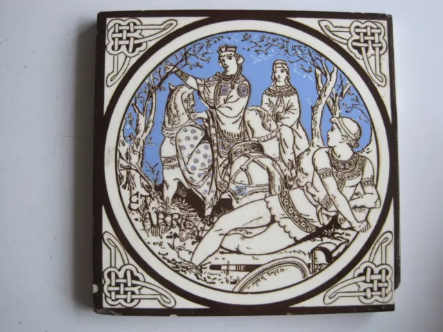 ANTIQUE MINTON - MOYR SMITH - TENNYSON'S IDYLLS OF THE KING TILE - ETARRE c1876