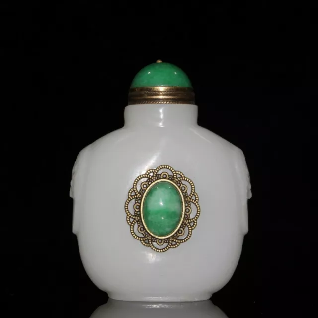 Chinese 3.2 inches Snuff Bottle Inlaid with green jade glass Snuff Bottle