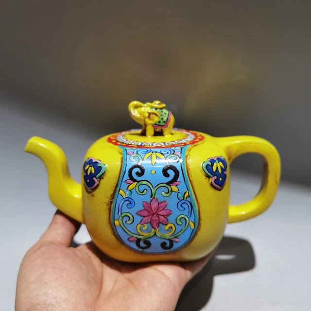 7″ Yixing Zisha purple Clay pot carved painting elephant Kung Fu Health Teapot