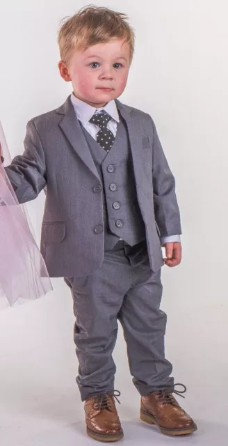 Boys Suits Boys Grey 5pc Suit Baby Boys Wedding Page Boy Waistcoat Party Suit