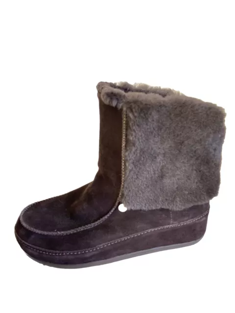 FitFlop MUKLUK Cuff Womens Brown Suede Leather Fur Boots Sz 11 Comfort Winter