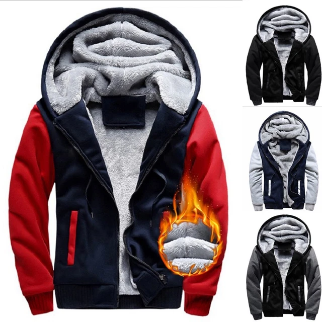 Uomo Cappotto Invernale Foderato IN Pile Con Cappuccio Felpa Giacca Spesso Di