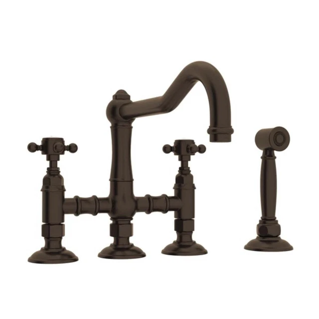 Rohl Italian Kitchen Acqui Bridge Faucet with Double-Cross tuscan brass
